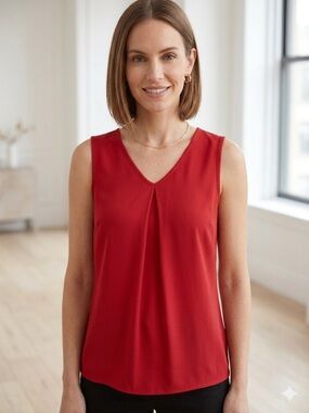 Preston & York Red Pleat Front V-Neck Shell Blouse 18W